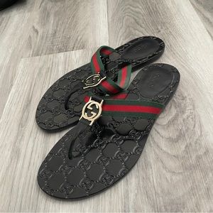 Gucci GG Web Stripe Thong Sandals